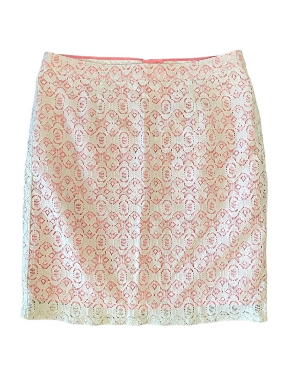 Kenar Ivory Floral Lace Peachy Pink Lined Straight Skirt Preppy Corpcore 8